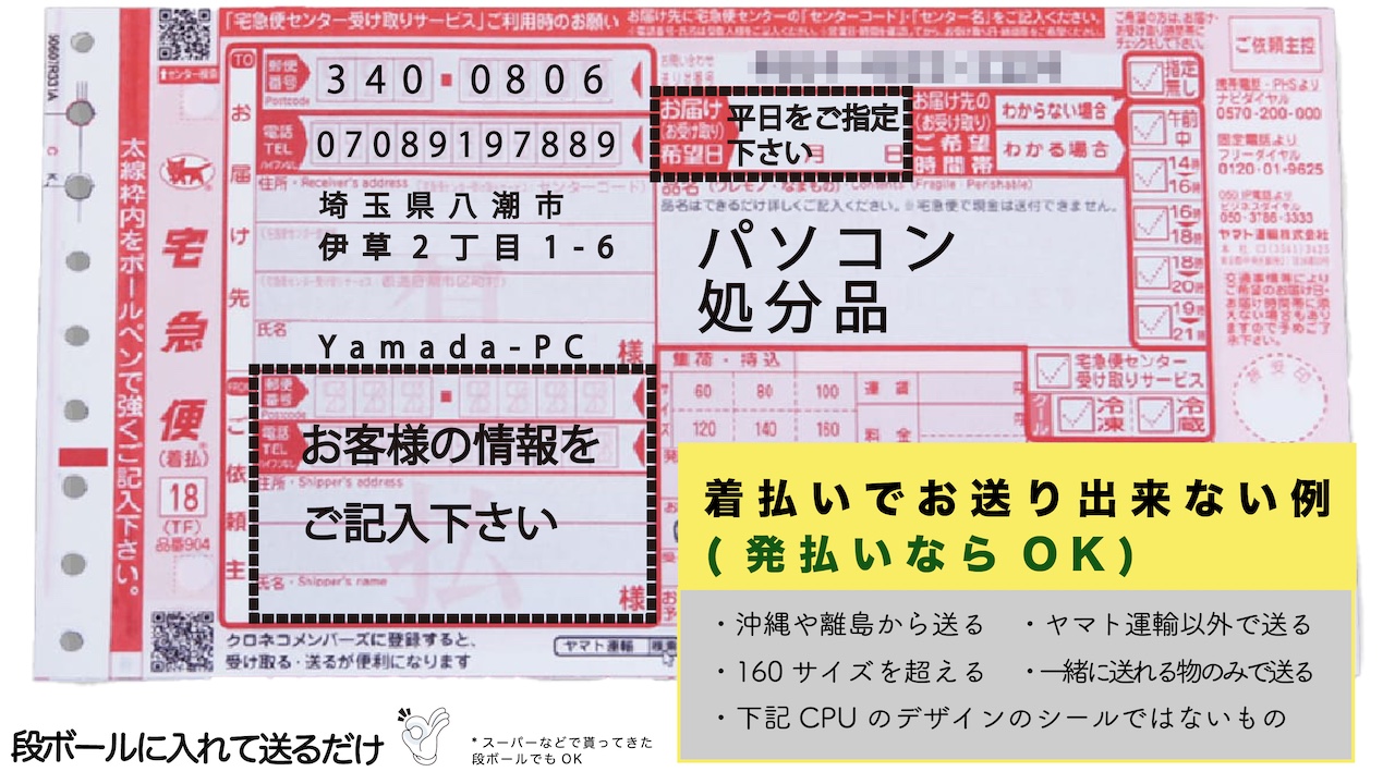 発送伝票の記入例